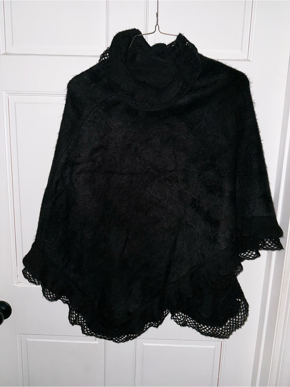 Black Women's Faux-Fur laced Turtleneck Poncho Sweater